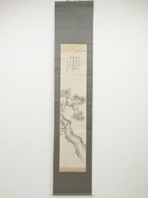 中林竹洞筆　老松　肉筆紙本掛軸（昭和3年堺某家所蔵品入札目録掲載）（箱付）□z